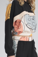 Krótka bluza damska z kapturem lampasem i gumą czarna W123 M757