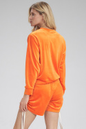 Krótka bluza damska welurowa ze ściągaczem dresowa pomarańczowa M760