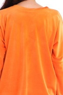 Bluza damska welurowa luźna dekolt V długi rękaw pomarańczowa A417