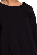Luźna bluza damska z klamrami i lampasami z przodu czarna me492