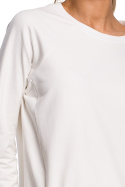 Luźna bluza damska z klamrami i lampasami z przodu ecru me492