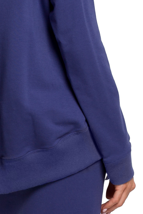 Luźna bluza damska z klamrami i lampasami z przodu indygo me492 Luźna bluza damska z klamrami i lampasami z przodu indygo me492