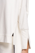 Luźna bluza damska z lampasem i rozcięciami na bokach ecru me491