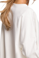 Luźna bluza damska z lampasem i rozcięciami na bokach ecru me491
