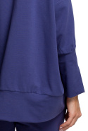 Luźna bluza damska z lampasem i rozcięciami na bokach indygo me491