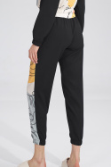 Spodnie damskie sportowe z lampasem i szeroką gumą czarne W123 M756
