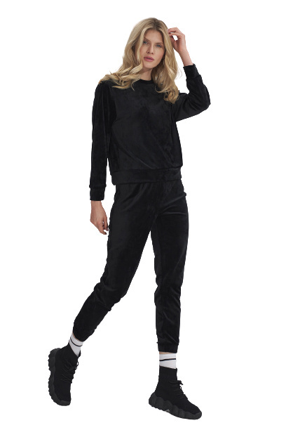 Spodnie damskie dresowe welurowe z szeroką gumą czarne M762