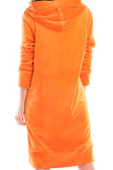 Sukienka midi welurowa z kapturem i długim rękawem pomarańczowa A414