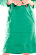 Sukienka midi welurowa z kapturem i długim rękawem zielona A414