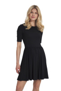 Letnia sukienka z wiskozy z krótkim rękawem i gumką czarna M751
