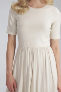 Letnia sukienka z wiskozy z krótkim rękawem i gumką ecru M751