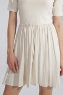 Letnia sukienka z wiskozy z krótkim rękawem i gumką ecru M751