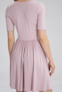 Letnia sukienka z wiskozy z krótkim rękawem i gumką różowa M751