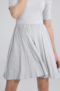 Letnia sukienka z wiskozy z krótkim rękawem i gumką szary melanż M751