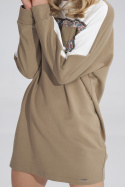Sukienka sportowa mini prosta luźna z długim rękawem ecru/beż M759