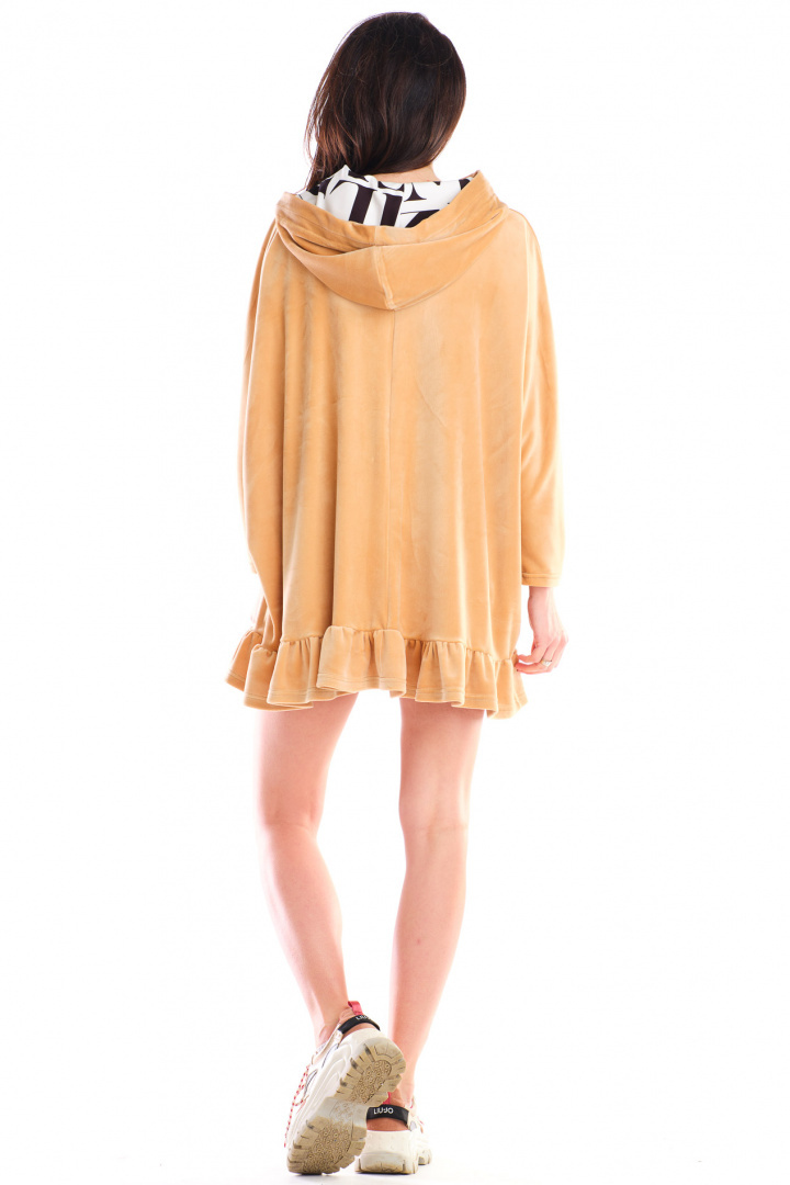 Bluza damska welurowa oversize z kapturem luźna beżowa A419 Bluza damska welurowa oversize z kapturem luźna beżowa A419