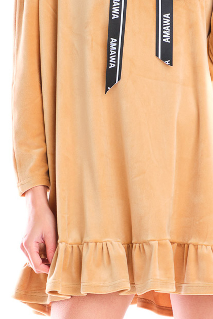 Bluza damska welurowa oversize z kapturem luźna beżowa A419 Bluza damska welurowa oversize z kapturem luźna beżowa A419
