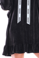 Bluza damska welurowa oversize z kapturem luźna czarna A419