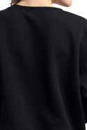 Bluza damska dresowa ze ściągaczem i nadrukiem dzianina czarna LA056