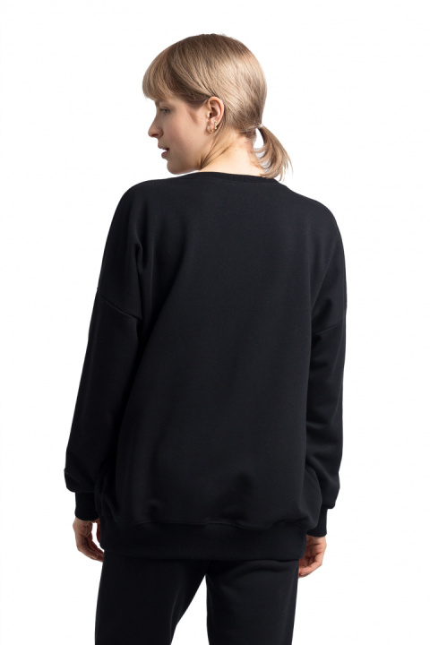 Bluza damska oversize dresowa z dzianiny ze ściągaczem czarna LA057 Bluza damska oversize dresowa z dzianiny ze ściągaczem czarna LA057