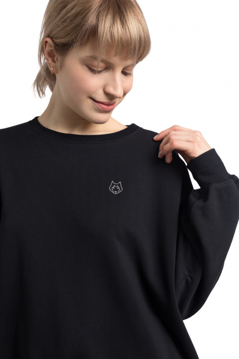 Bluza damska oversize dresowa z dzianiny ze ściągaczem czarna LA057 Bluza damska oversize dresowa z dzianiny ze ściągaczem czarna LA057