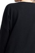 Bluza damska oversize dresowa z dzianiny ze ściągaczem czarna LA057