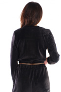 Krótka bluza damska welurowa dresowa miękka z gumką czarna A421