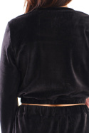 Krótka bluza damska welurowa dresowa miękka z gumką czarna A421