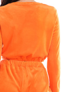Krótka bluza damska welurowa dresowa miękka z gumką pomarańczowa A421