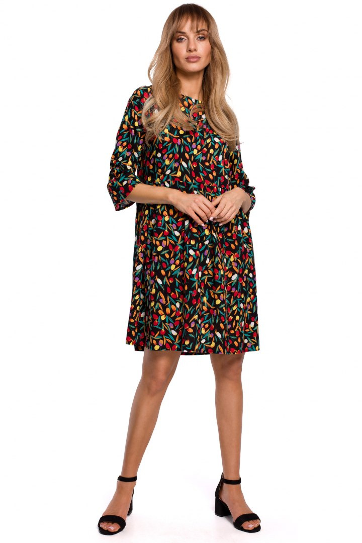 Letnia sukienka midi z wiskozy w kwiaty z krótkim rękawem m6 r.XXL me521 Letnia sukienka midi z wiskozy w kwiaty z krótkim rękawem m6 r.XXL me521