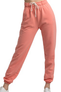 Spodnie damskie dresowe joggery z gumką i kieszeniami koralowe LA053