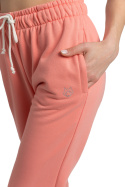 Spodnie damskie dresowe joggery z gumką i kieszeniami koralowe LA053