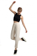Spodnie damskie dresowe joggery z gumką i kieszeniami waniliowe LA053
