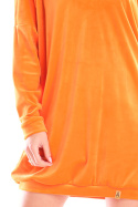 Sukienka welurowa luźna z długim rękawem i dekoltem V pomarańczowa A415