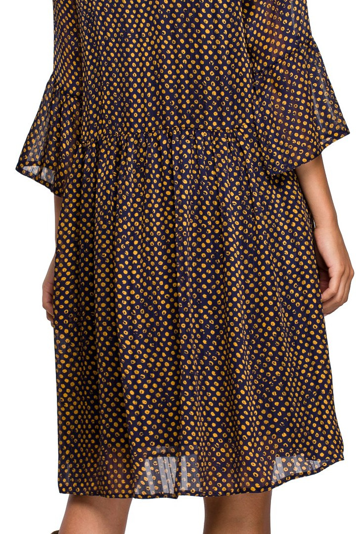 Sukienka rozkloszowana midi szyfonowa z falbaną w groszki m3 XXL S237