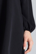 Sukienka trapezowa z długim rękawem i dekoltem w serek czarna L/XL M566