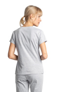T-shirt damski do spania z dekoltem w serek popielata LA014