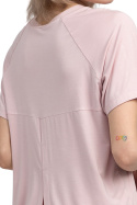 Bluzka damska do spania z wiskozy z krótkim rękawem różowa LA044