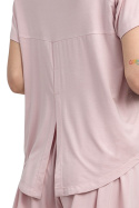 Bluzka damska do spania z wiskozy z krótkim rękawem różowa LA044