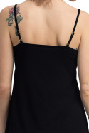 Koszulka nocna damska z wiskozy z koronką na ramiączkach czarna LA047