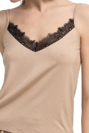 Koszulka damska top na ramiączkach do spania z wiskozy cappuccino LA048