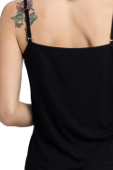 Koszulka damska top na ramiączkach do spania z wiskozy czarna LA048