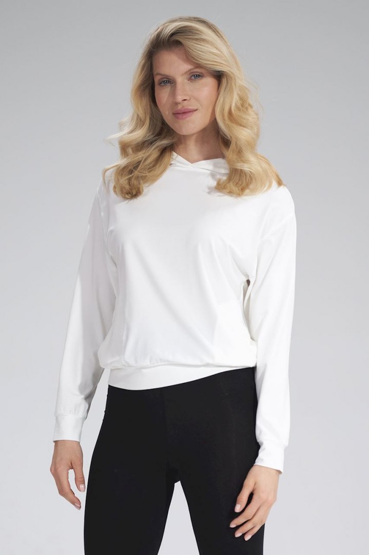 Bluza damska cienka z wiskozy z kapturem i kieszeniami biała M770 Bluza damska cienka z wiskozy z kapturem i kieszeniami biała M770
