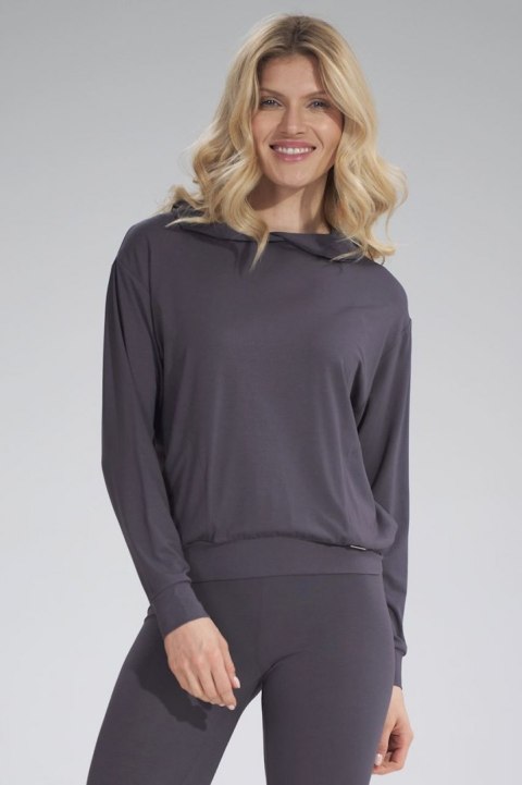 Bluza damska cienka z wiskozy z kapturem i kieszeniami ciemny szary M770 Bluza damska cienka z wiskozy z kapturem i kieszeniami ciemny szary M770