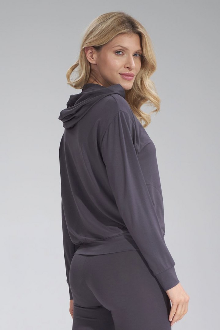 Bluza damska cienka z wiskozy z kapturem i kieszeniami ciemny/szary M770 Bluza damska cienka z wiskozy z kapturem i kieszeniami ciemny/szary M770