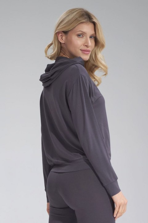 Bluza damska cienka z wiskozy z kapturem i kieszeniami ciemny szary M770 Bluza damska cienka z wiskozy z kapturem i kieszeniami ciemny szary M770