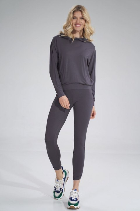 Bluza damska cienka z wiskozy z kapturem i kieszeniami ciemny szary M770 Bluza damska cienka z wiskozy z kapturem i kieszeniami ciemny szary M770