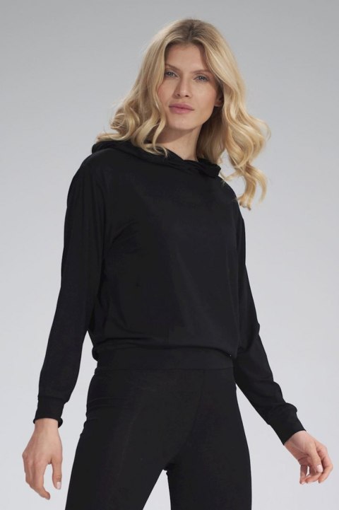 Bluza damska cienka z wiskozy z kapturem i kieszeniami czarna M770 Bluza damska cienka z wiskozy z kapturem i kieszeniami czarna M770