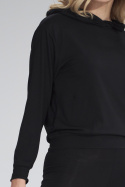 Bluza damska cienka z wiskozy z kapturem i kieszeniami czarna M770