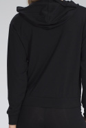 Bluza damska cienka z wiskozy z kapturem i kieszeniami czarna M770